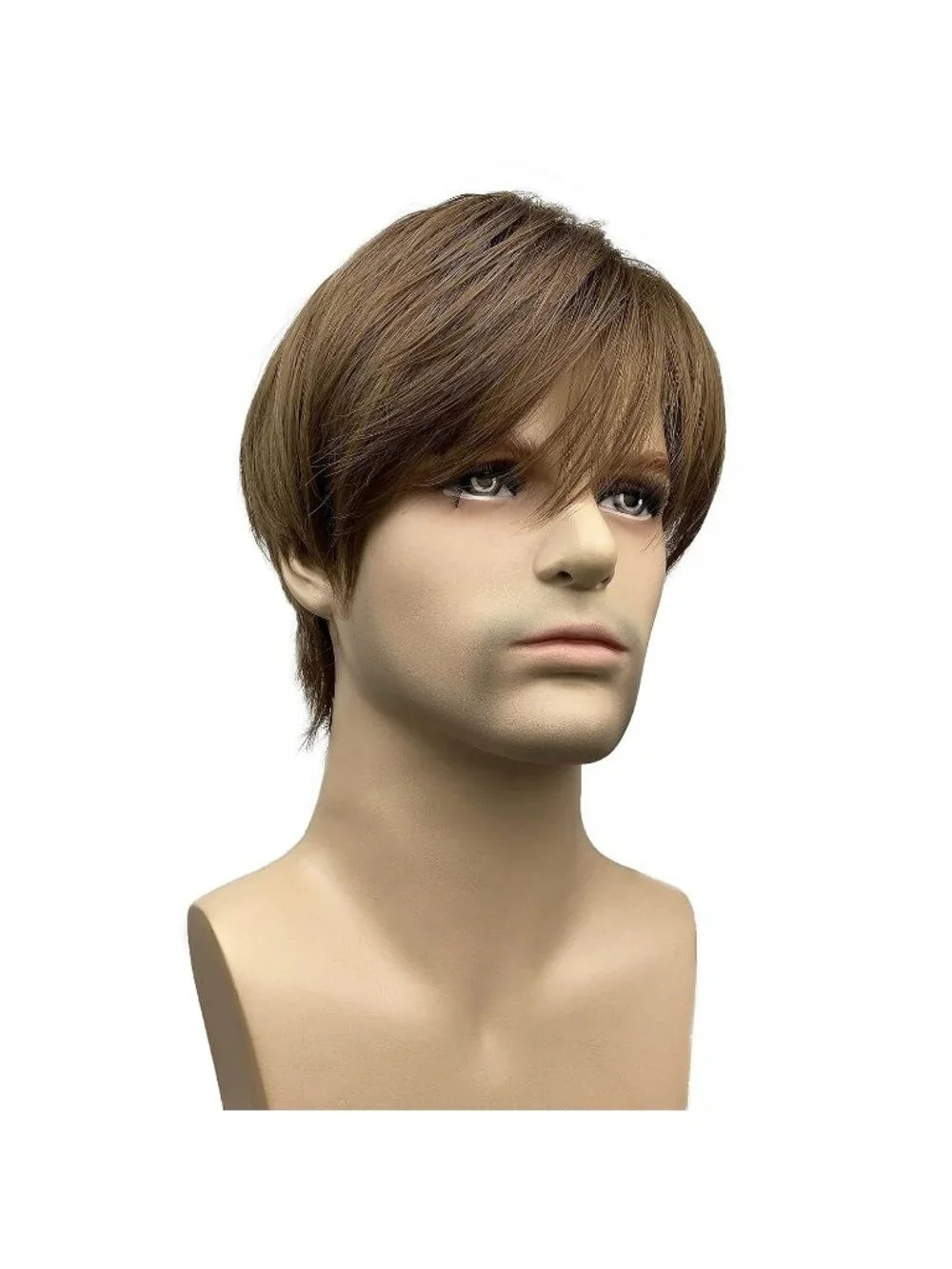 Men's Brown Short Straight Layered Pixie Cut with Shaggy Long Bangs Anime Wig